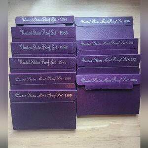 Purple United States Mint Proof Set Collection 1984 Thru 1993 10 Sets